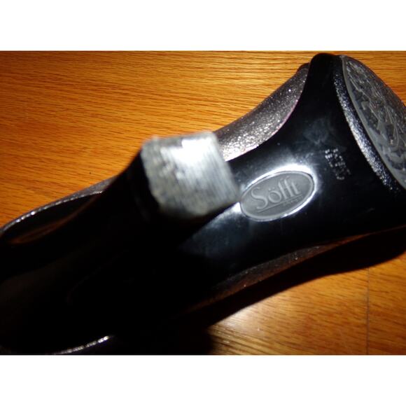 Sofft Metallic/black peep toe heels 9 Leather 3 /14" heel - Picture 4 of 7